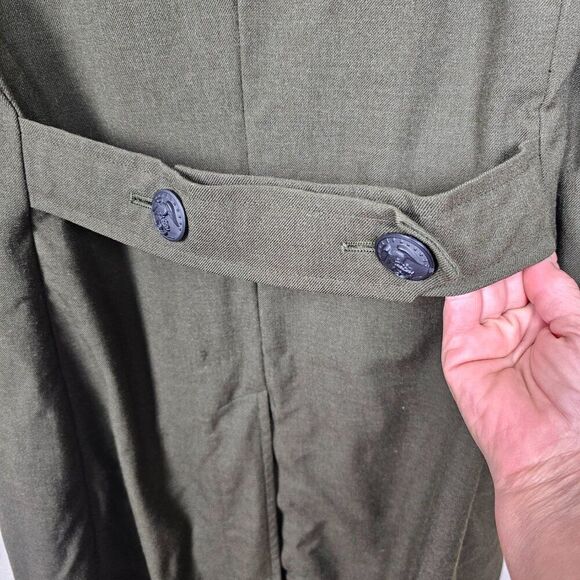 Overcoat Wool Serge Green Men's 38L USMC Marine Core Army Trench Coat Vintage - Picture 7 of 15